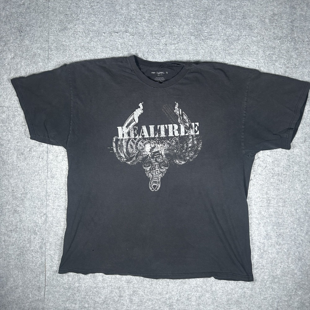 Vintage Realtree T-Shirt Mens XXL Black Y2K Hunting Tee Faded Deer Skull Graphic